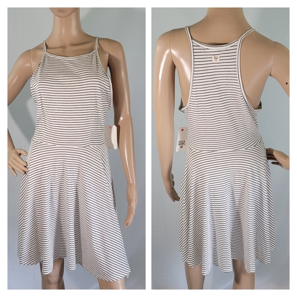 Billabong Black & White Striped Spaghetti Stripes Casual Mini Dress Size Medium - Picture 2 of 10